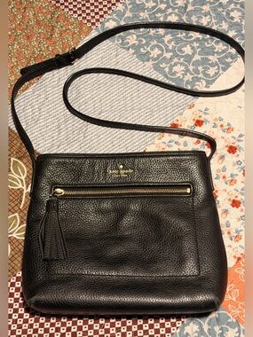 Kate Spade New York Black Pebbled Leather Tassel Crossbody Bag